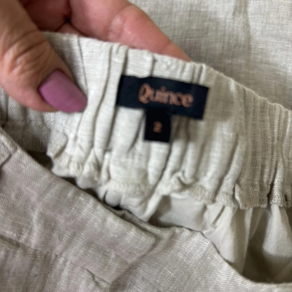 Quince Womens 100% Flax Linen Pants Size Small Tan Oatmeal Pleated Casual Preppy